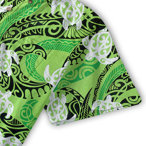 Turtle Floral Aloha Beach Shirt, Green Polynesian Ocean Turtle Shirt - The Palmix
