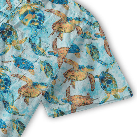 Turtle Floral Aloha Beach Shirt, Blue Ocean Turtle Hawaii Shirt - The Palmix