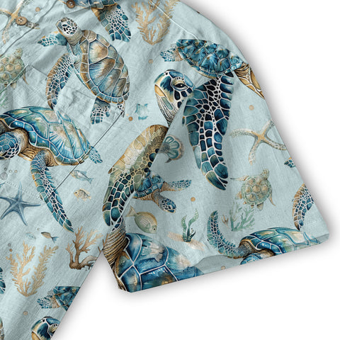 Blue Tribal Sea Turtle Hawaiian Shirt, Aloha Tropical Summer Beach Button Up Shirt - The Palmix