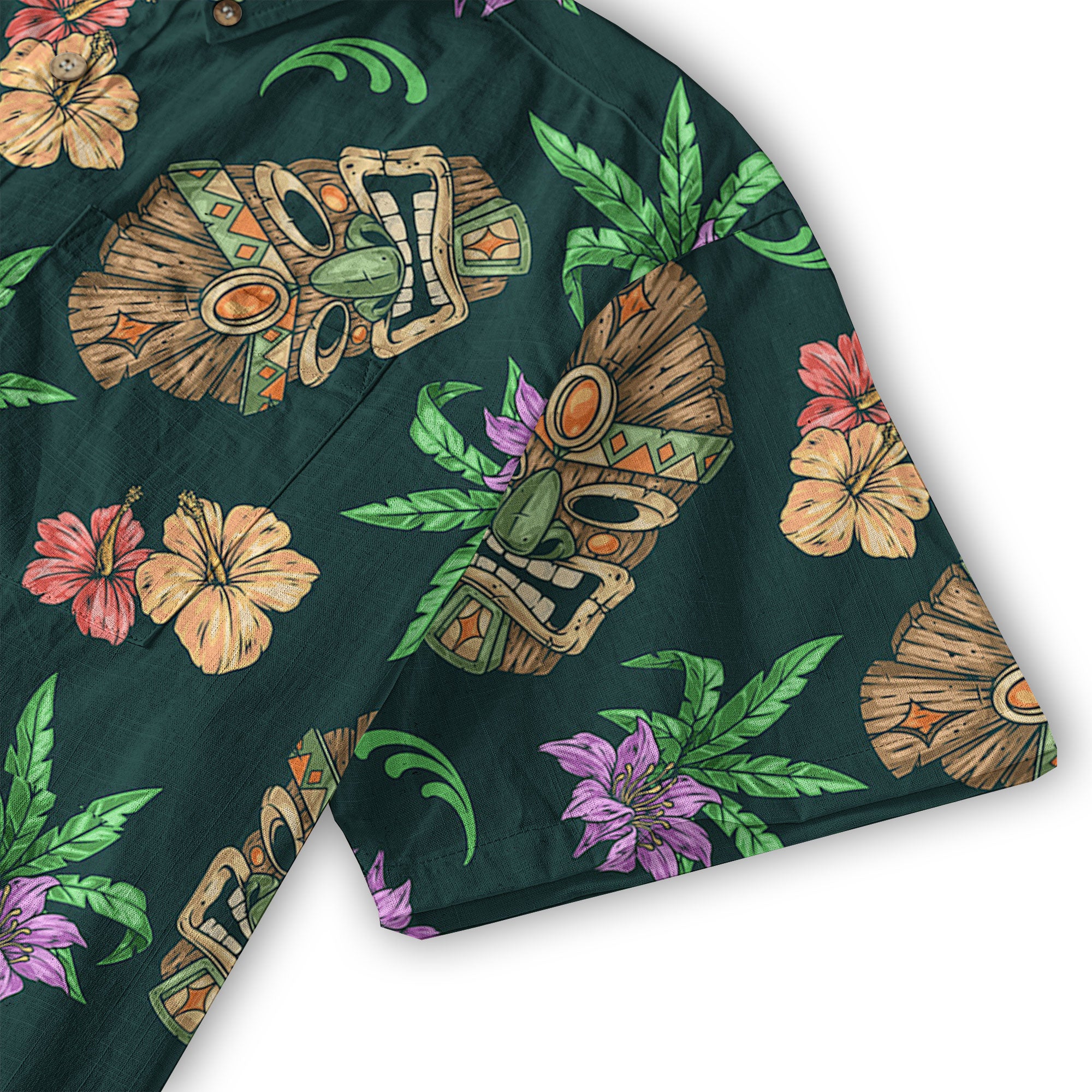 Tiki Mask Pattern Hawaiian Shirt, Tiki Floral Pattern Hawaii Shirt - The Palmix