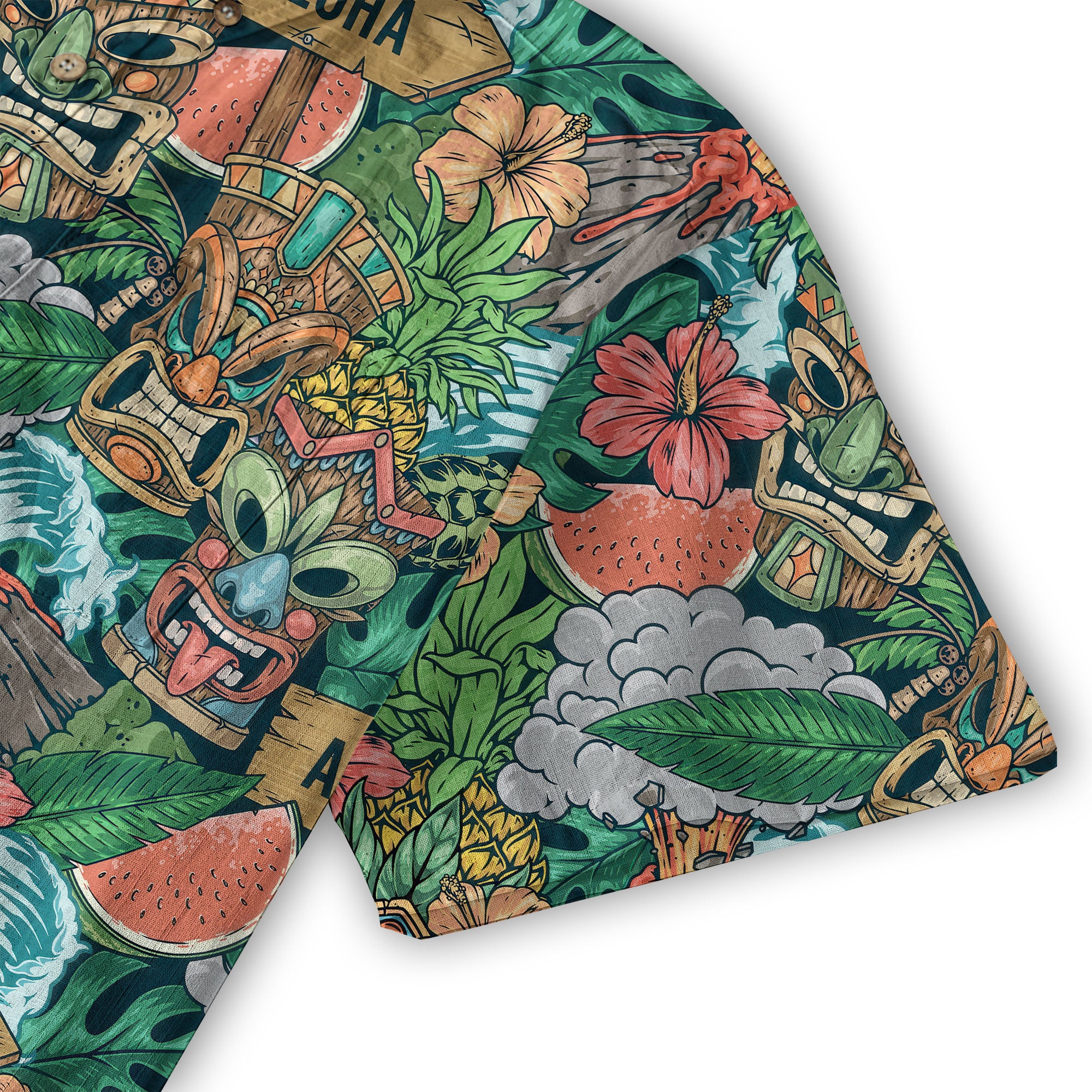 Tiki Mask Pattern Hawaiian Shirt, Aloha Floral Pattern Shirt - The Palmix