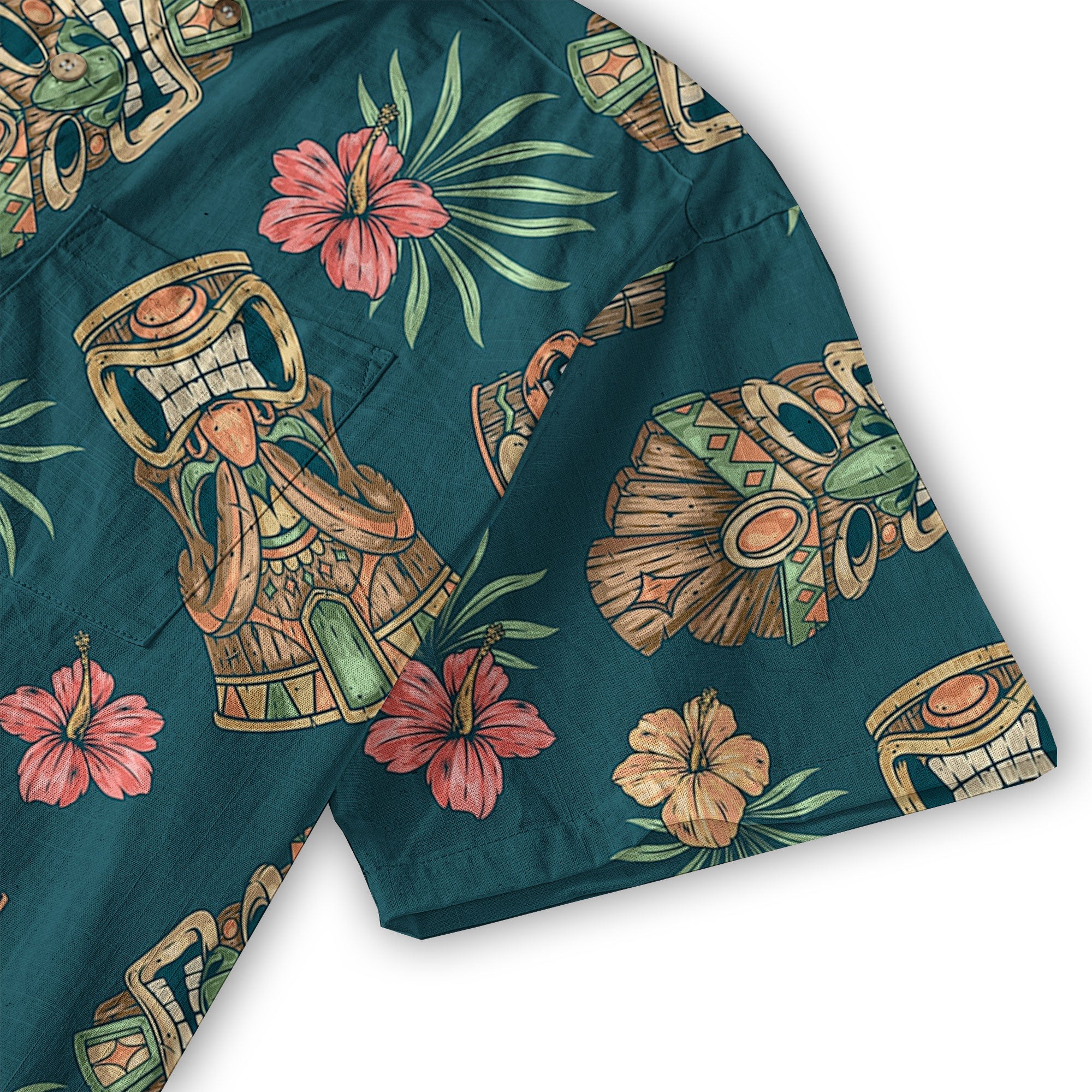 Tiki Mask Pattern Hawaiian Shirt, Hibiscus Hawaii Shirt - The Palmix