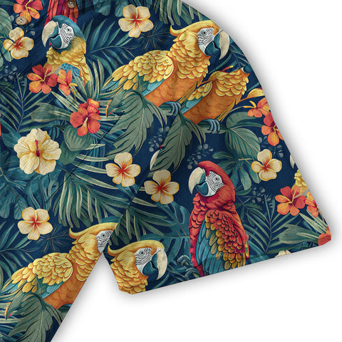 Floral Parrot Summer Beach Hawaiian Shirt, Colorful Parrot Flowers Pattern Hawaii Shirt - The Palmix