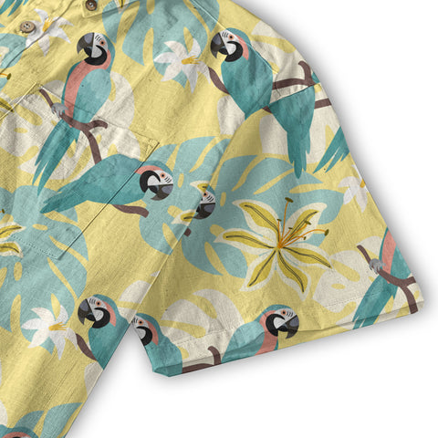 Tropical Parrot Summer Hawaiian Button Down Shirt, Parrot Flowers Pattern Hawaii Shirt - The Palmix