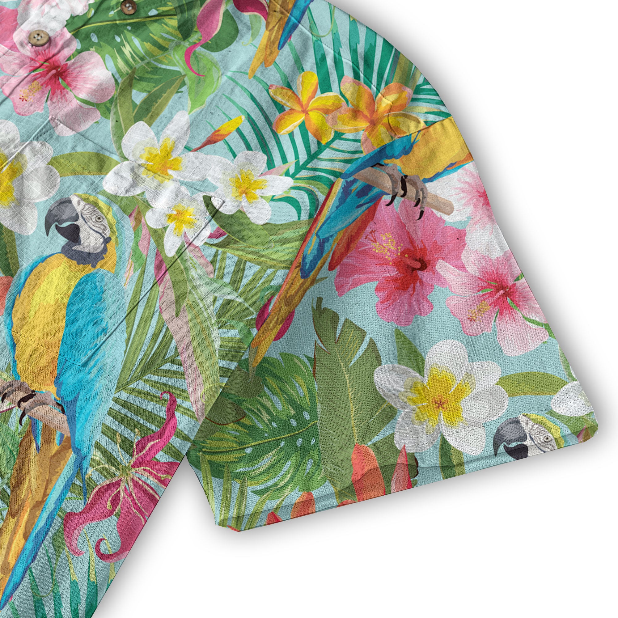 Tropical Parrot Summer Hawaiian Button Down Shirt, Parrot Flowers Pattern Hawaii Shirt - The Palmix