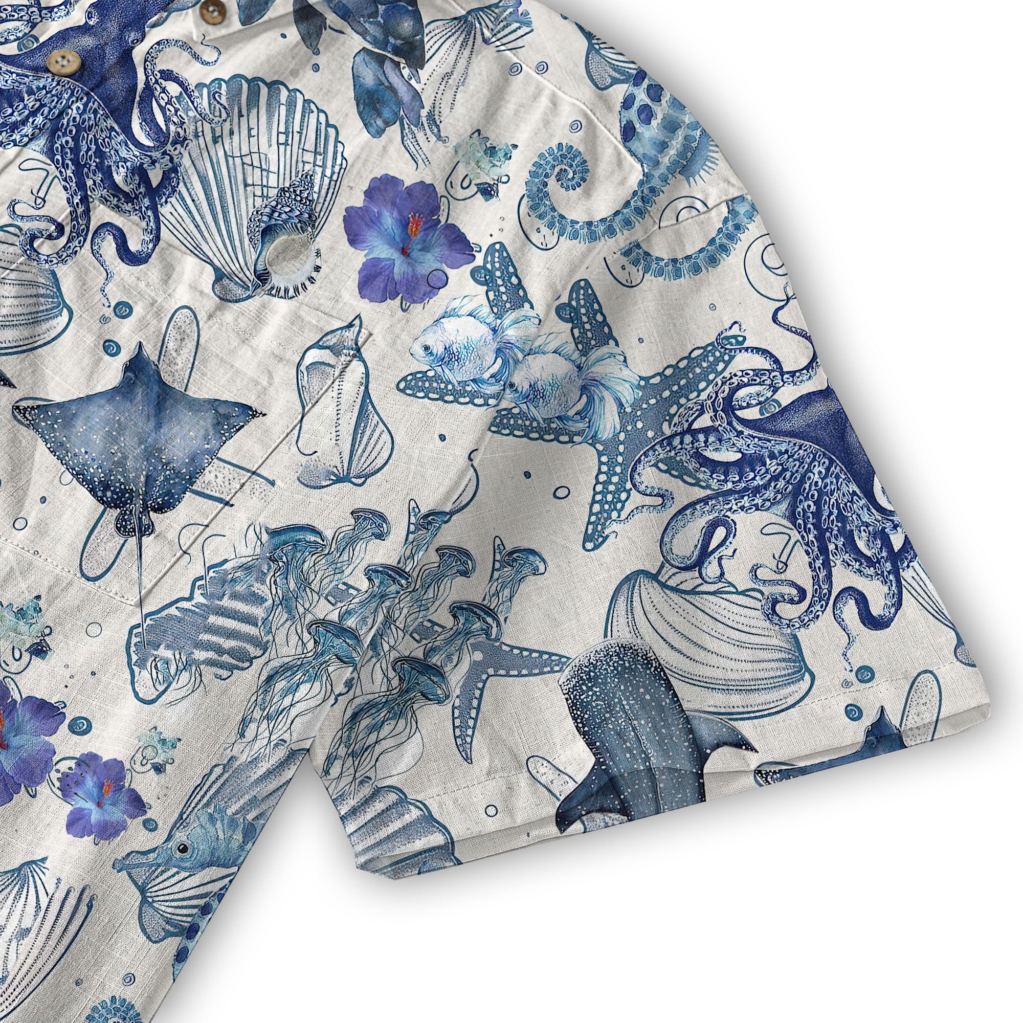Vintage Ocean Print Hawaiian Shirts for Men Women, Sea Animal Aloha Summer Beach Shirt - The Palmix