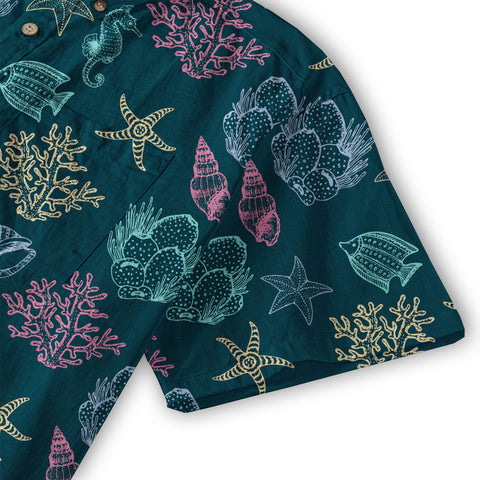 Vintage Ocean Print Hawaiian Shirts for Men Women, Sea Animal Aloha Summer Beach Shirt - The Palmix