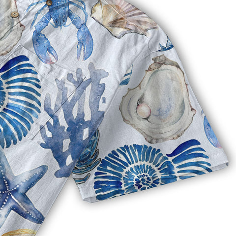 Vintage Ocean Print Hawaiian Shirts for Men Women, Sea Animal Aloha Summer Beach Shirt - The Palmix