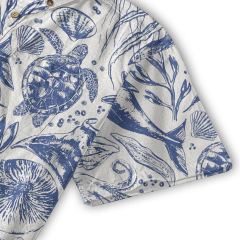 Ocean Animals Women's Hawaiian Shirt, Ocean Aloha Hawaiian Print - The Palmix