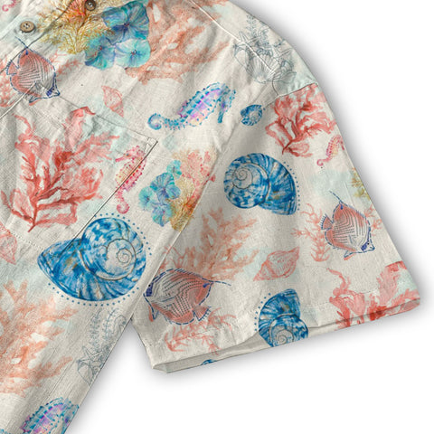 Ocean Animals Hawaiian Button Up Shirt, Sea Hawaii Shirt - The Palmix