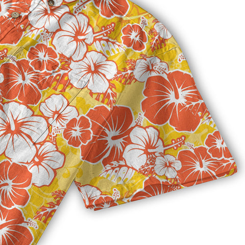 Hibiscus Floral Pattern Hawaiian Button Up Shirt, Sea Hawaii Shirt - The Palmix