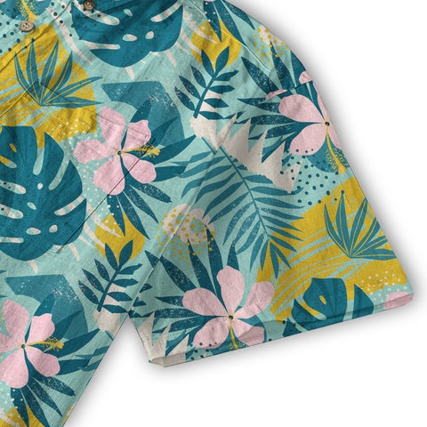 Hibiscus Floral Pattern Hawaiian Button Up Shirt, Sea Hawaii Shirt - The Palmix