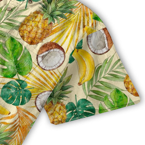 Tropical Fruits Aloha Hawaiian Button Up Shirt, Summer Beach Aloha Hawaii Shirt - The Palmix
