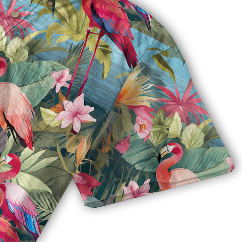 Flamingo Classic Aloha Hibiscus Hawaiian Shirt, Luau Party Outfit, Vacation Beachwear - The Palmix