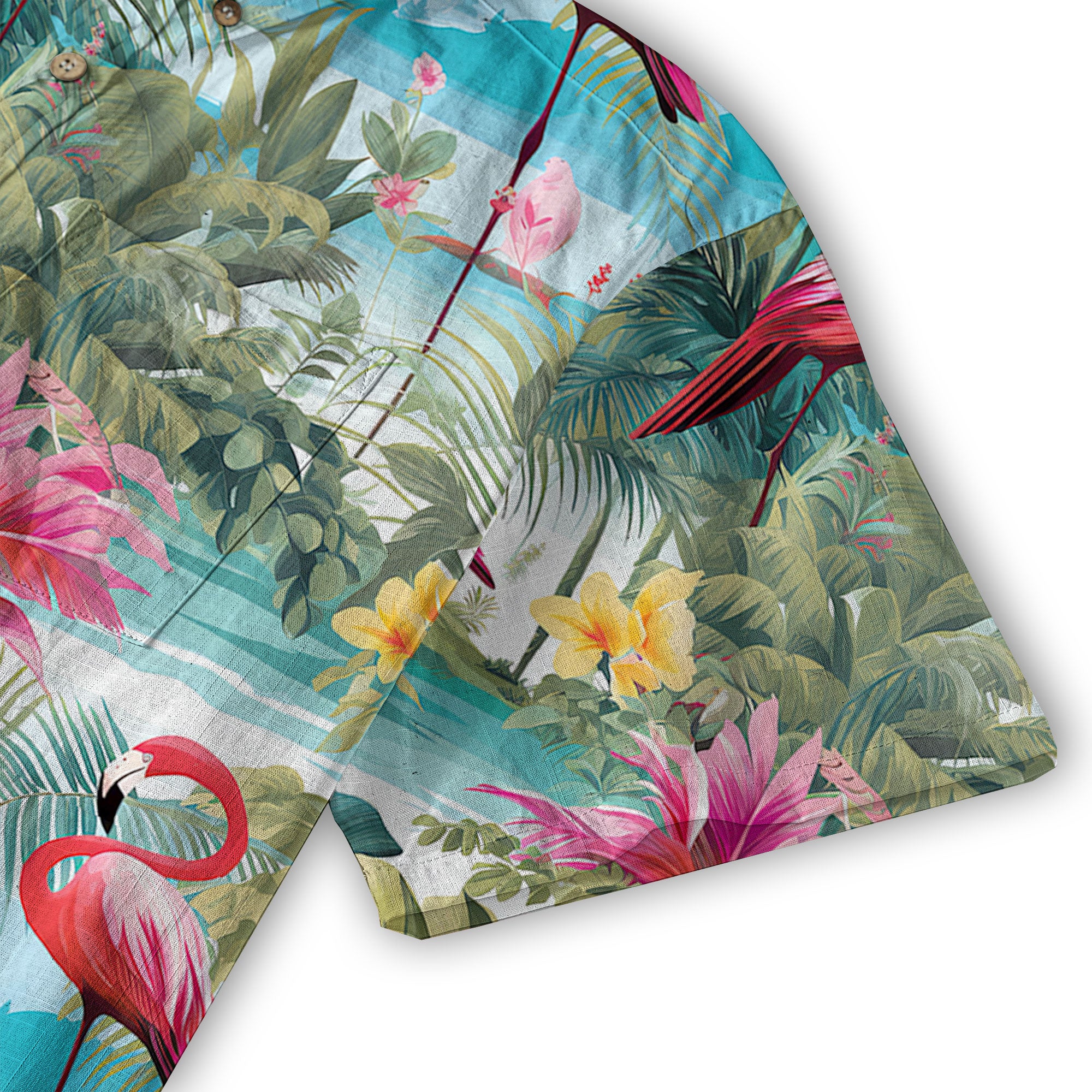 Colorful Flamingo Palm Leaf Hawaiian Shirt, Vintage Aloha Shirt, Island Vacation Wear - The Palmix