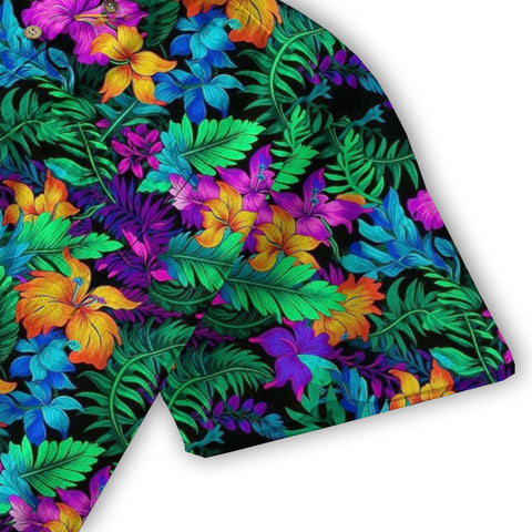 Tropical Sunset Surf & Palm Hawaiian Shirt – Vibrant Island Look – Electric Beach Pattern Aloha Hawaii Shirt - The Palmix