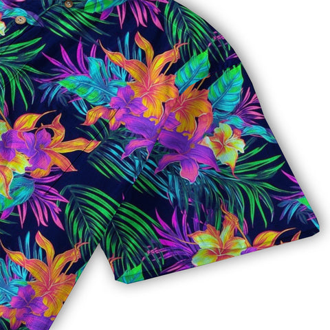 Tropical Sunset Surf & Palm Hawaiian Shirt – Vibrant Island Look – Electric Beach Pattern Aloha Hawaii Shirt - The Palmix