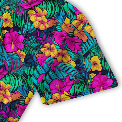 Electric Jungle Paradise Hawaiian Shirt, Colorful Tropical Beach Aloha Shirt - The Palmix