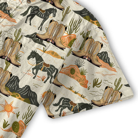Western Hawaiian Shirt Boots on the Ground Hawaiian Cowboy Cowgirl Shirt - The Palmix