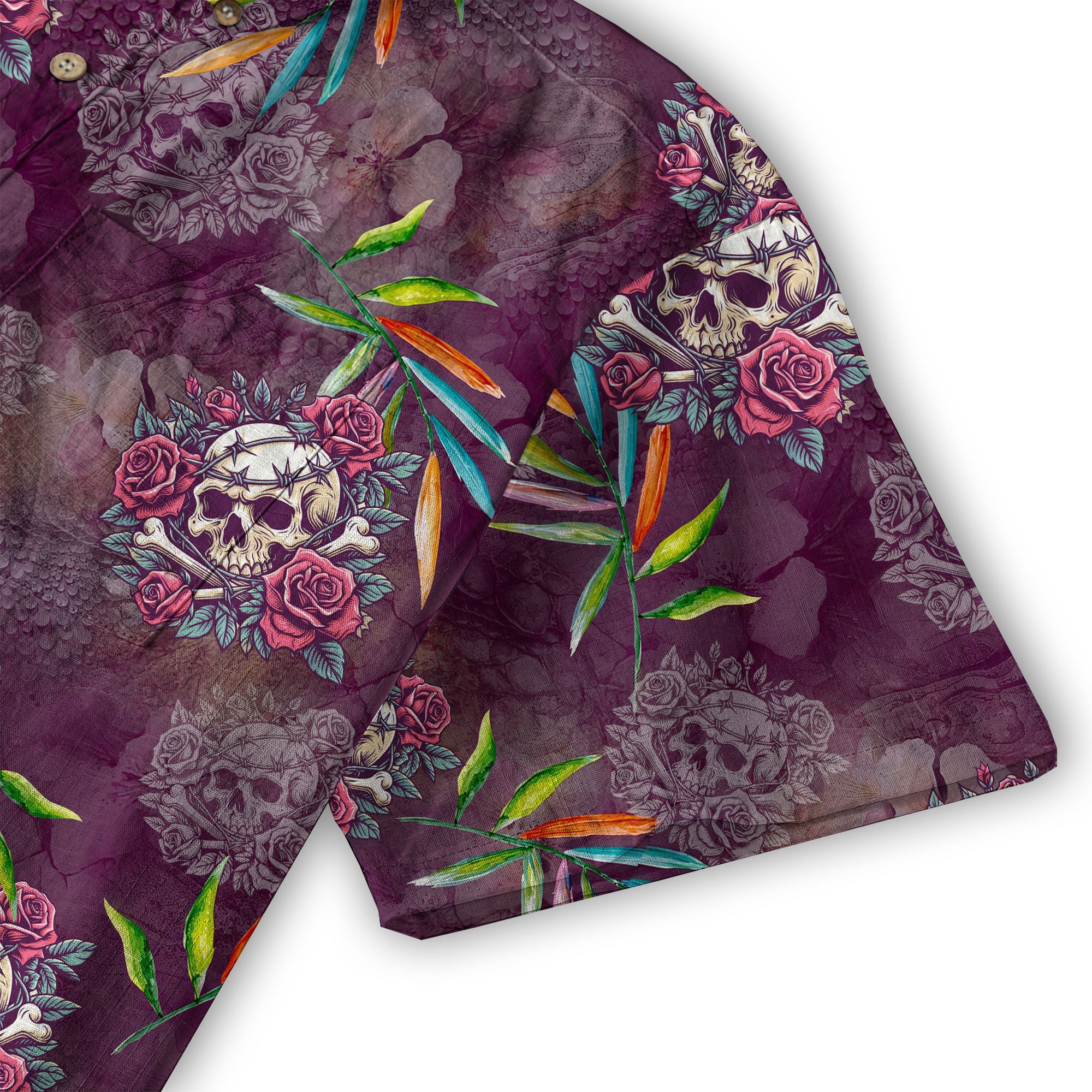 Allover Skull Hawaiian Shirt Floral Skull Rose Pinapple Hawaiian - The Palmix