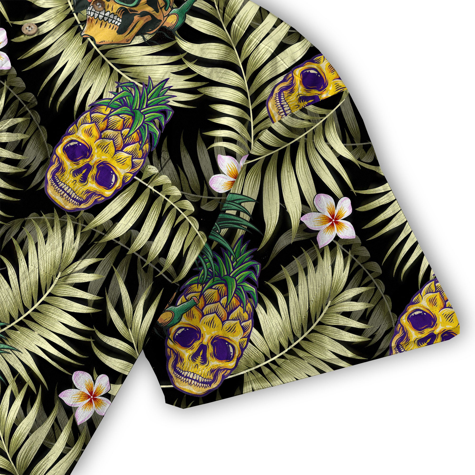 Allover Skull Hawaiian Shirt Floral Skull Rose Pinapple Hawaiian - The Palmix