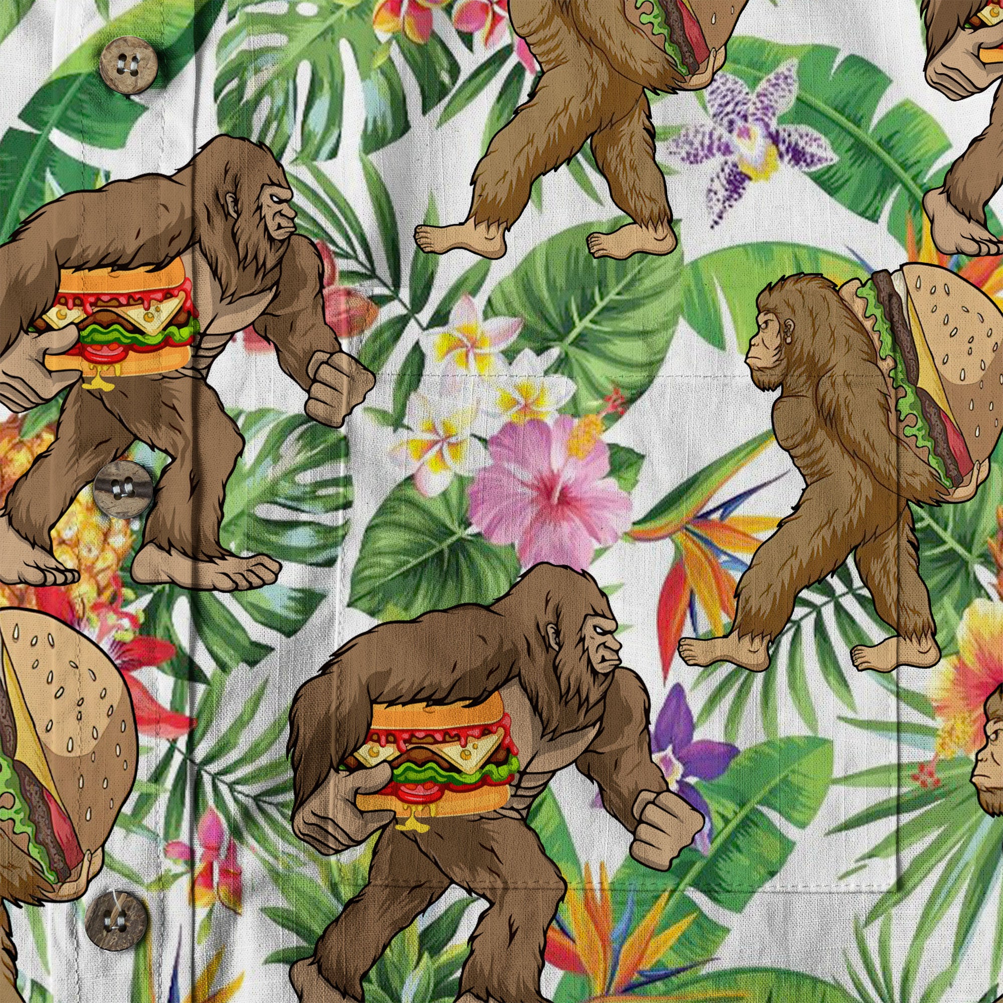 Bigfoot Burger Hawaiian Shirts for Men, Bigfoot Aloha Pattern Button Down Short Sleeve - The Palmix