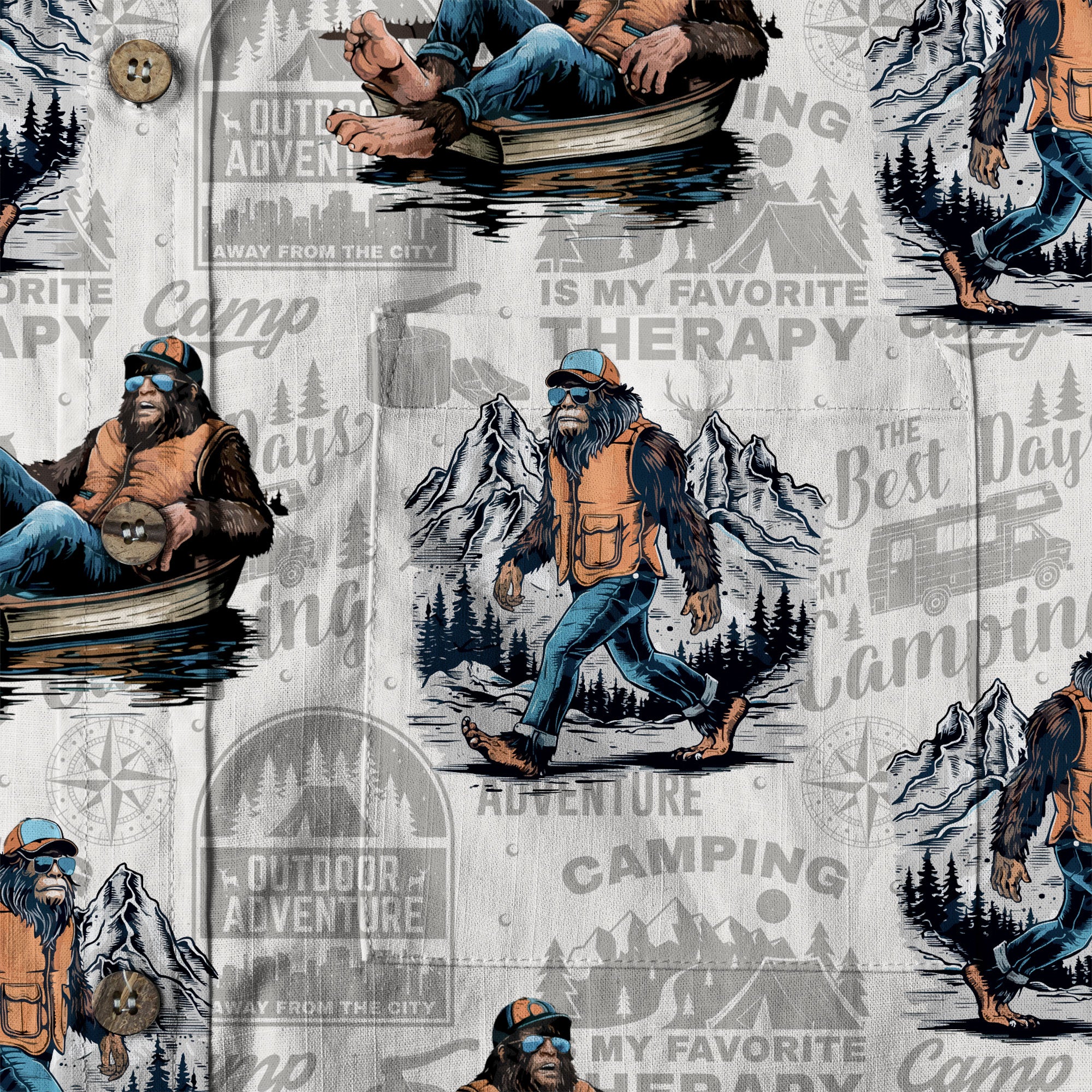 Bigfoot Camping Hawaiian Shirts for Men, Camping Button Down Short Sleeve - The Palmix