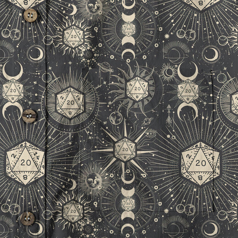 DND Celestrial Dice Pattern Aloha Hawaii Shirt, D20 Stars Constellation, Sun and Crescent Button Down Shirt - The Palmix