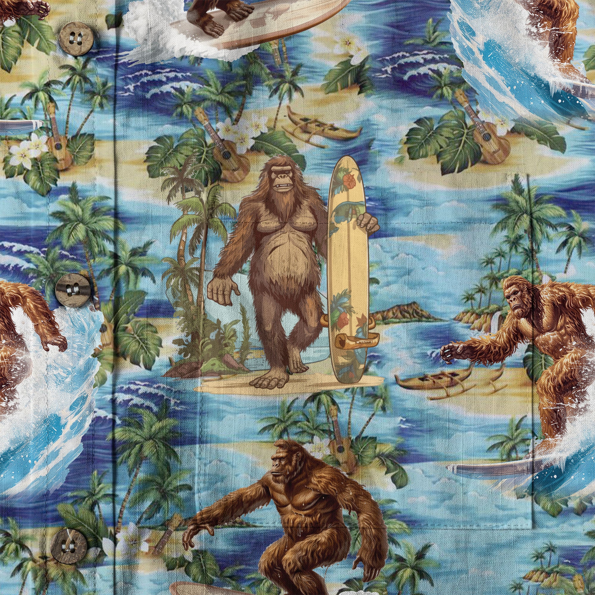 Bigfoot Tropical Hawaiian Shirt, Bigfoot Button-Up Shirt, Sasquatch Bigfoot Shirt, Summer Beach Shirt - The Palmix