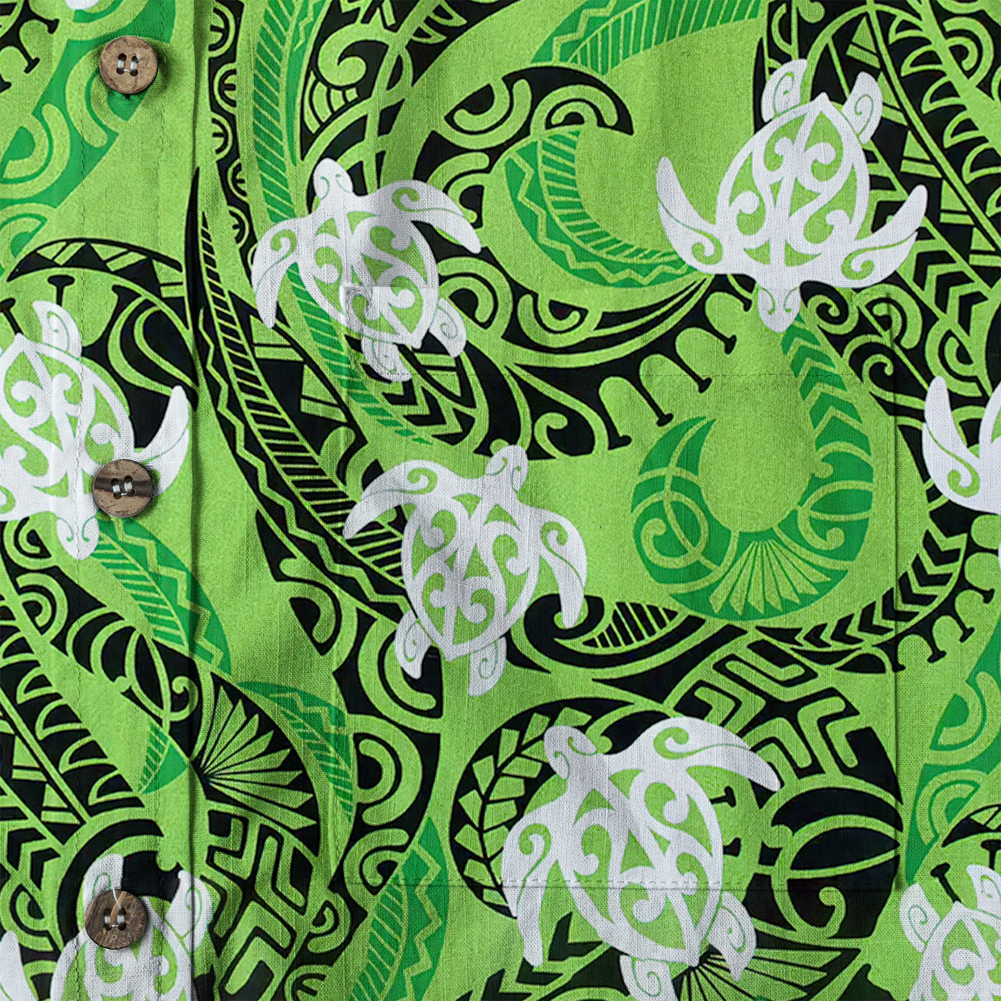 Turtle Floral Aloha Beach Shirt, Green Polynesian Ocean Turtle Shirt - The Palmix