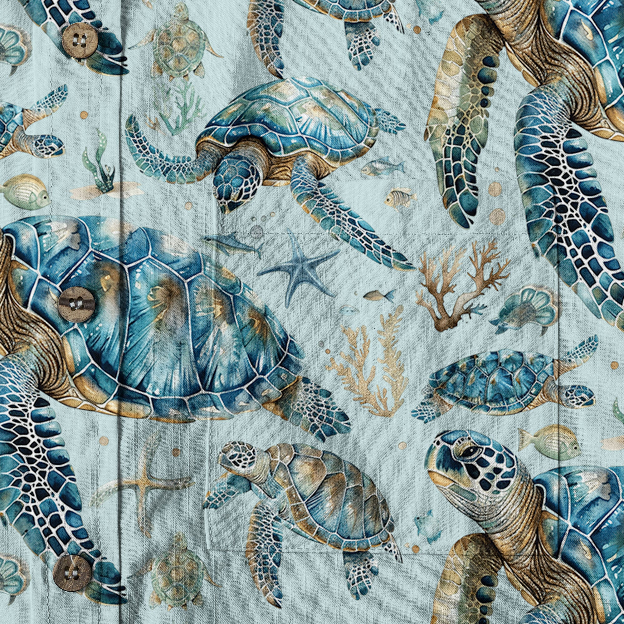 Blue Tribal Sea Turtle Hawaiian Shirt, Aloha Tropical Summer Beach Button Up Shirt - The Palmix