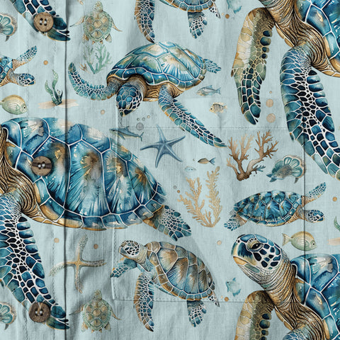 Blue Tribal Sea Turtle Hawaiian Shirt, Aloha Tropical Summer Beach Button Up Shirt - The Palmix