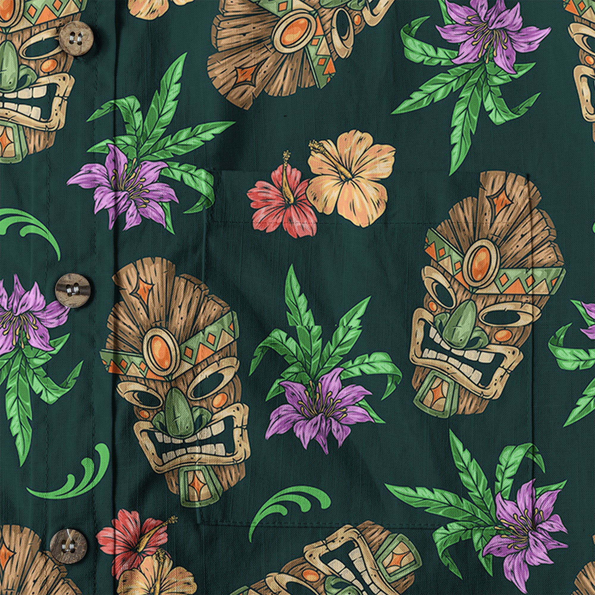 Tiki Mask Pattern Hawaiian Shirt, Tiki Floral Pattern Hawaii Shirt - The Palmix