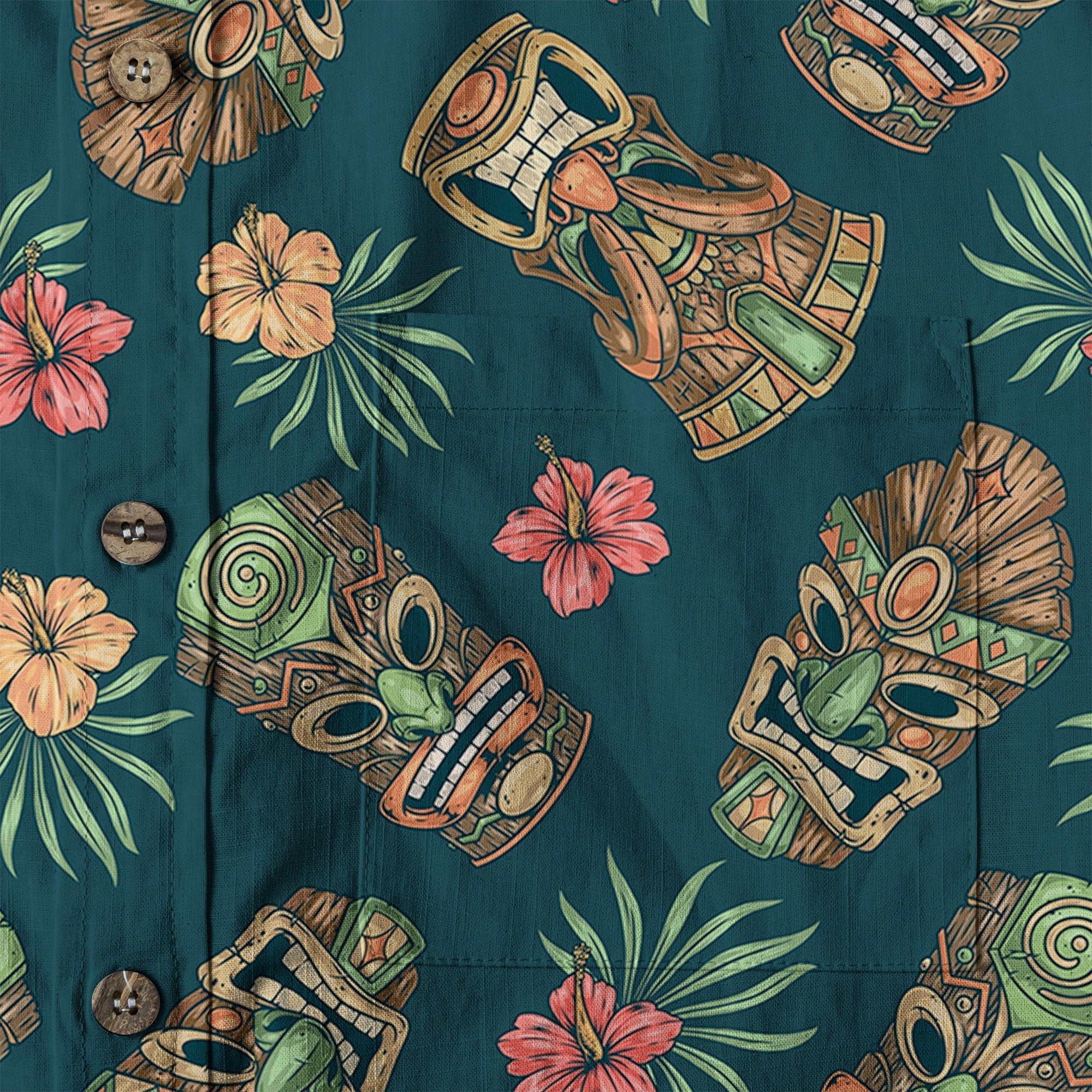 Tiki Mask Pattern Hawaiian Shirt, Hibiscus Hawaii Shirt - The Palmix