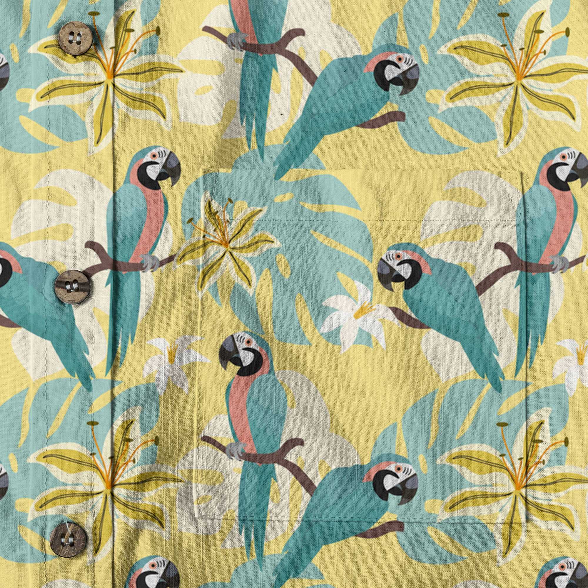 Tropical Parrot Summer Hawaiian Button Down Shirt, Parrot Flowers Pattern Hawaii Shirt - The Palmix