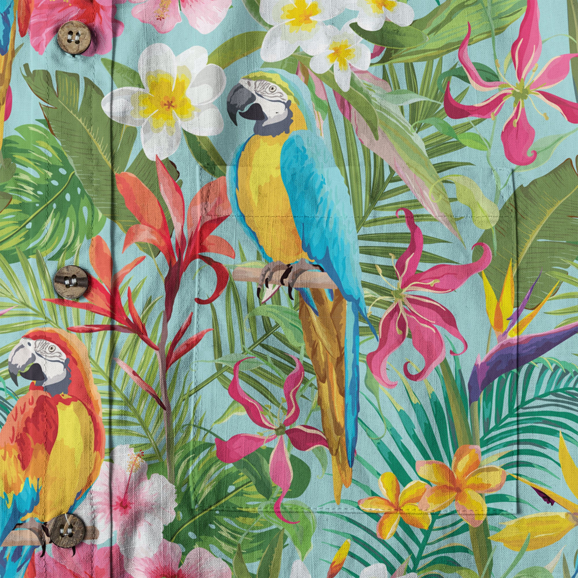 Tropical Parrot Summer Hawaiian Button Down Shirt, Parrot Flowers Pattern Hawaii Shirt - The Palmix