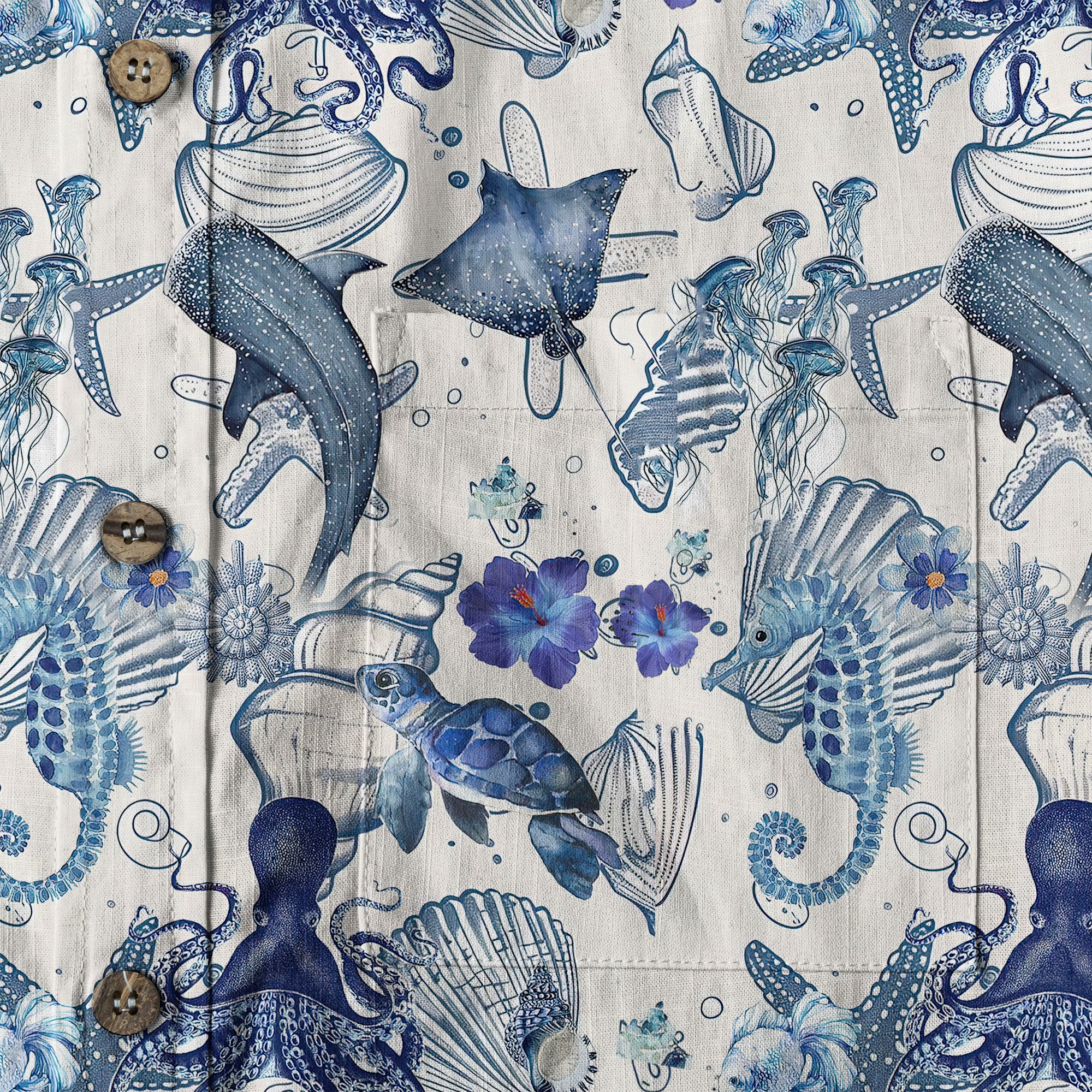 Vintage Ocean Print Hawaiian Shirts for Men Women, Sea Animal Aloha Summer Beach Shirt - The Palmix