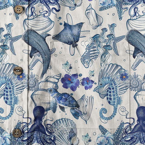 Vintage Ocean Print Hawaiian Shirts for Men Women, Sea Animal Aloha Summer Beach Shirt - The Palmix