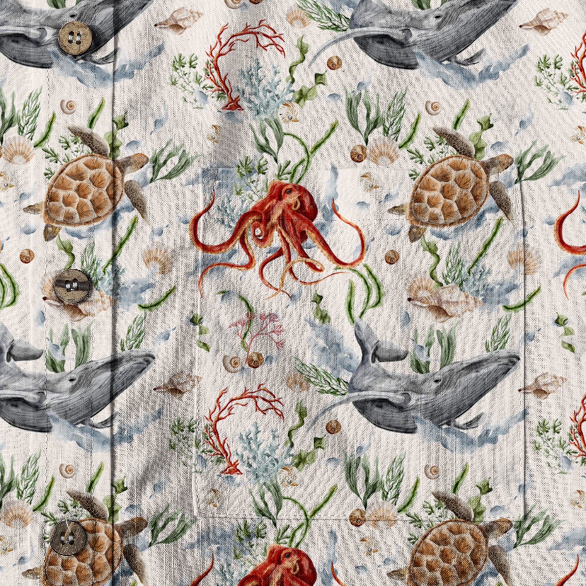 Sea Ocean Animals Women's Hawaiian Shirt, Ocean Fish Print - The Palmix