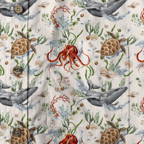 Sea Ocean Animals Women's Hawaiian Shirt, Ocean Fish Print - The Palmix