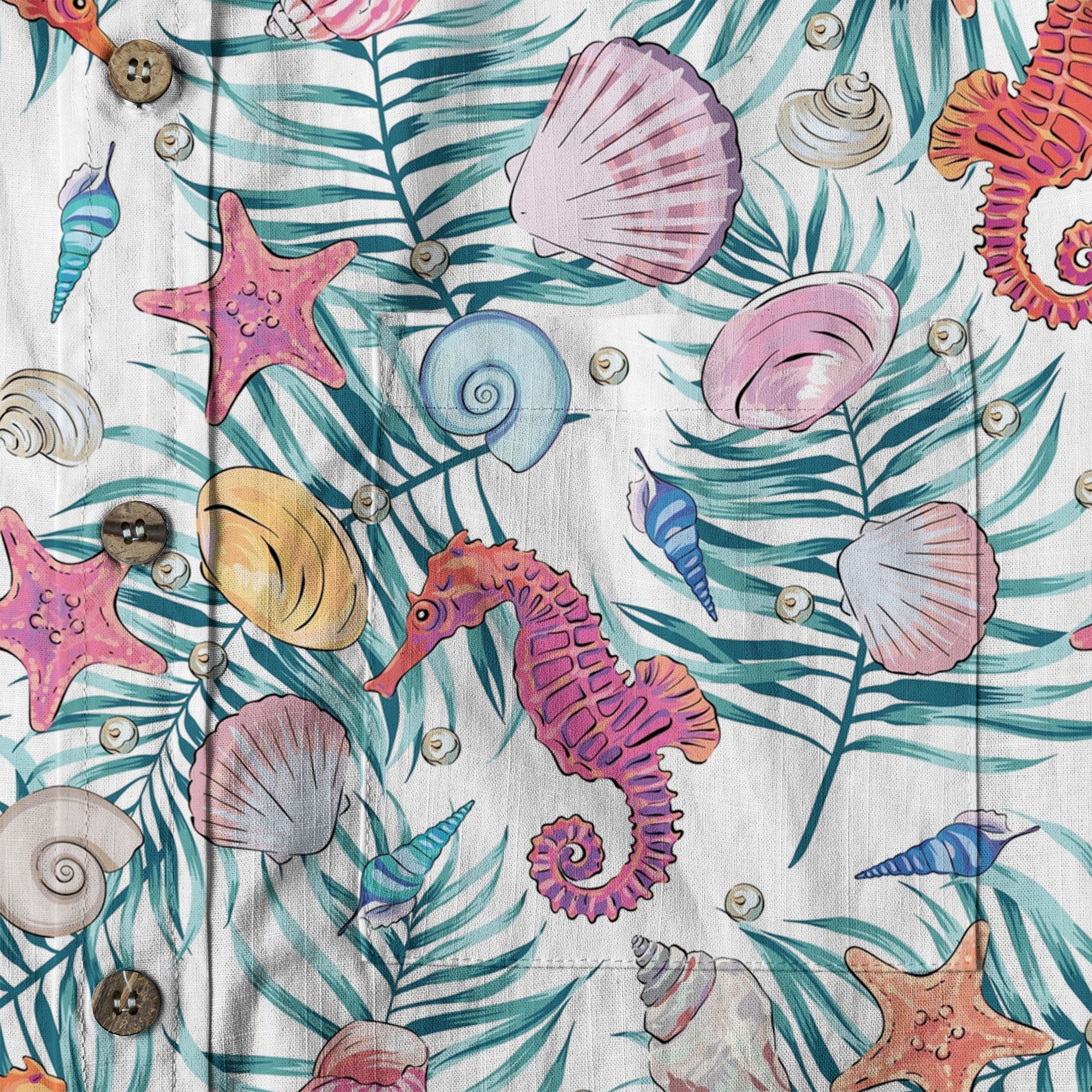Ocean Animals Women's Hawaiian Shirt, Ocean Aloha Hawaiian Print - The Palmix