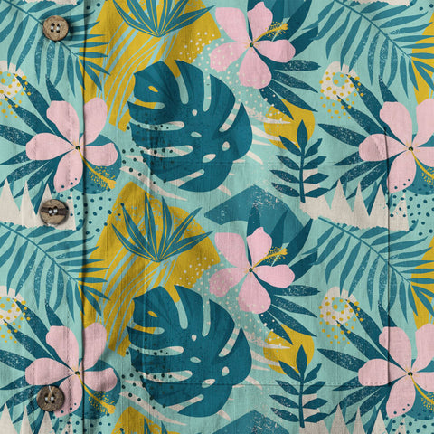 Hibiscus Floral Pattern Hawaiian Button Up Shirt, Sea Hawaii Shirt - The Palmix