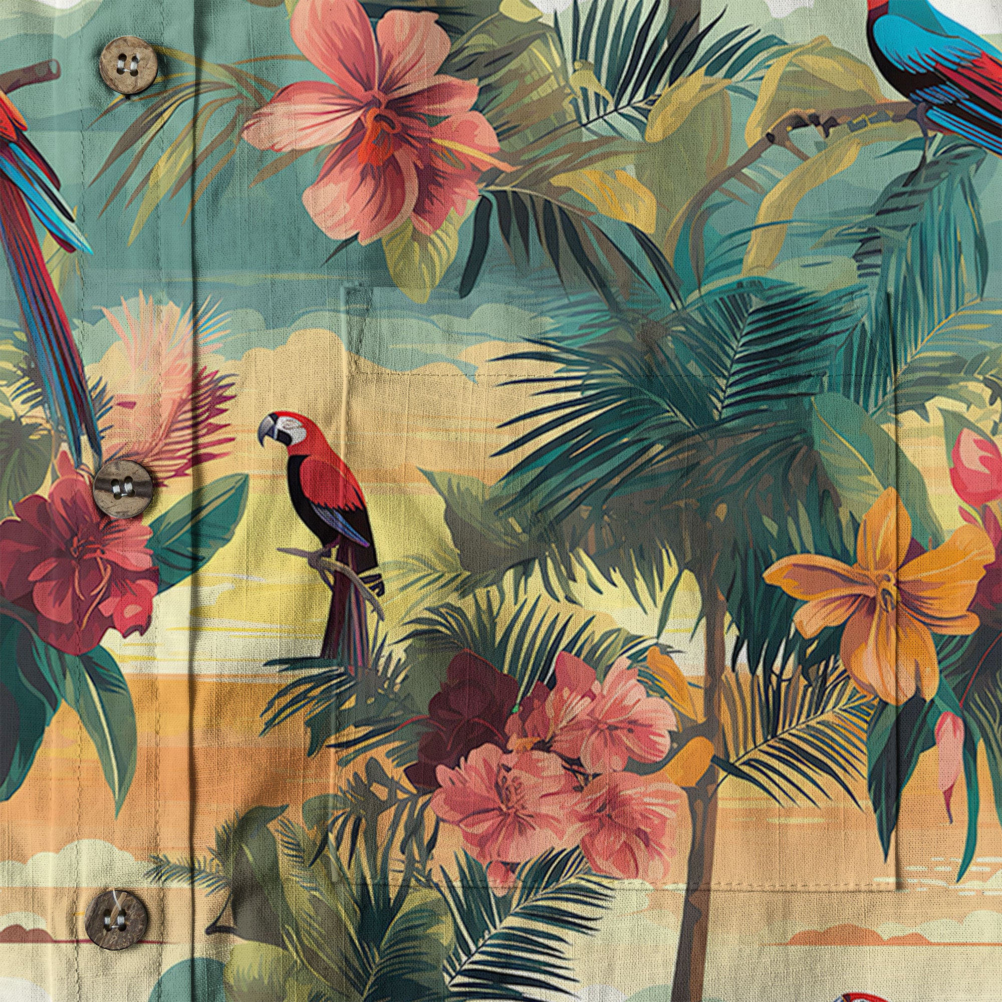 Flamingo Classic Aloha Hibiscus Hawaiian Shirt, Luau Party Outfit, Vacation Beachwear - The Palmix