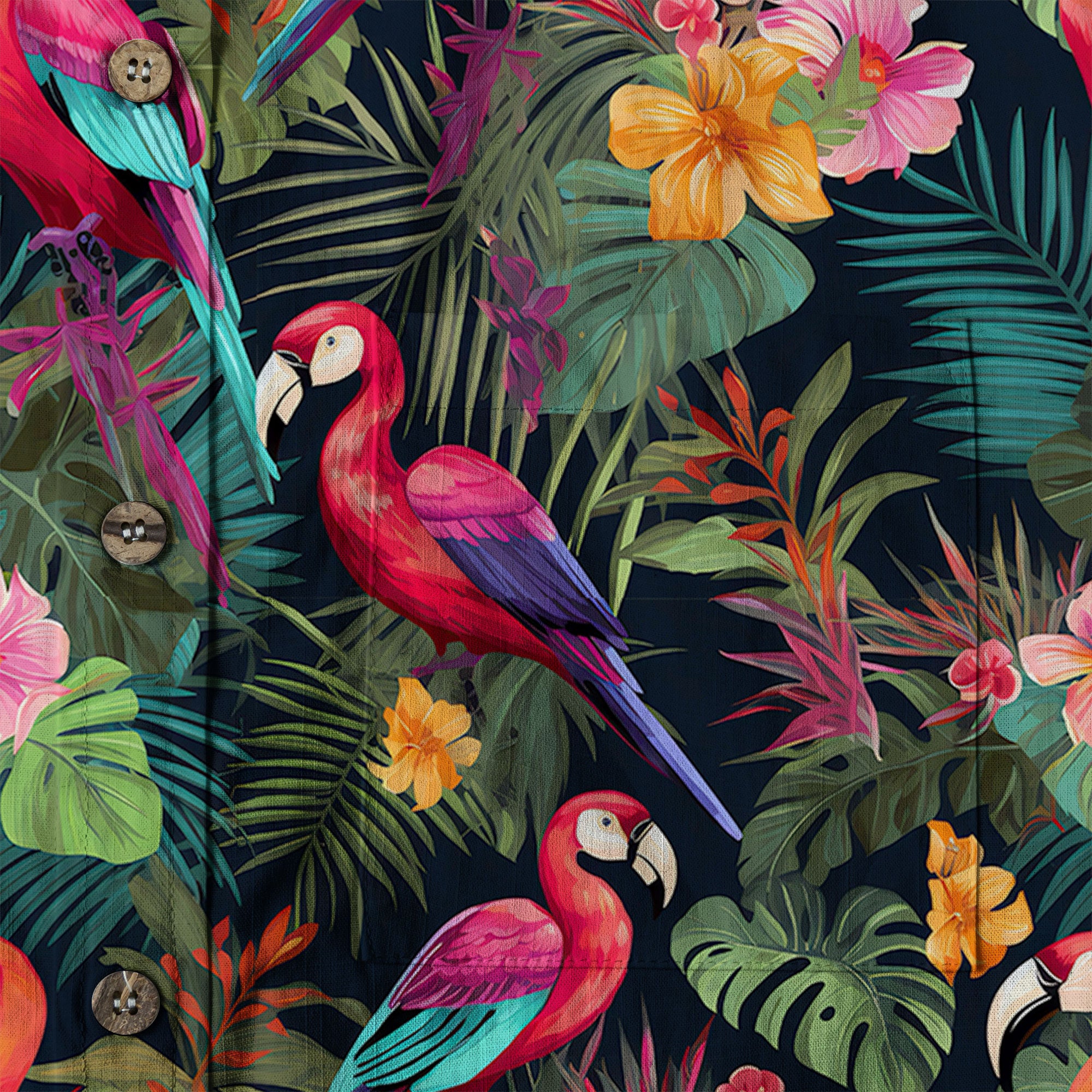Flamingo Classic Aloha Hibiscus Hawaiian Shirt, Luau Party Outfit, Vacation Beachwear - The Palmix