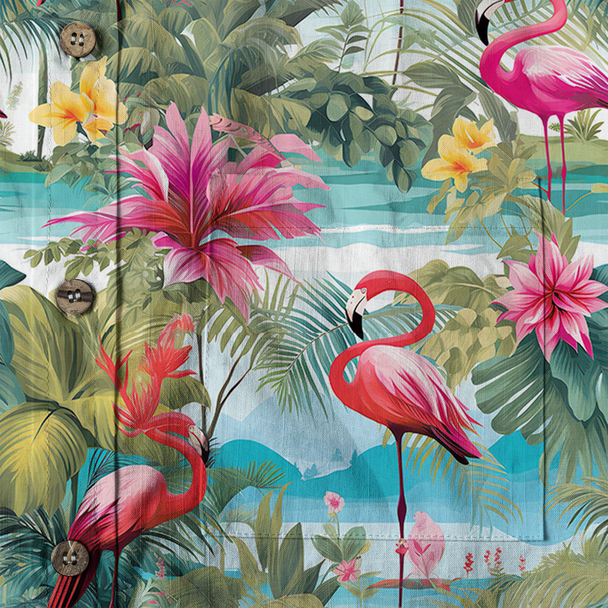 Colorful Flamingo Palm Leaf Hawaiian Shirt, Vintage Aloha Shirt, Island Vacation Wear - The Palmix