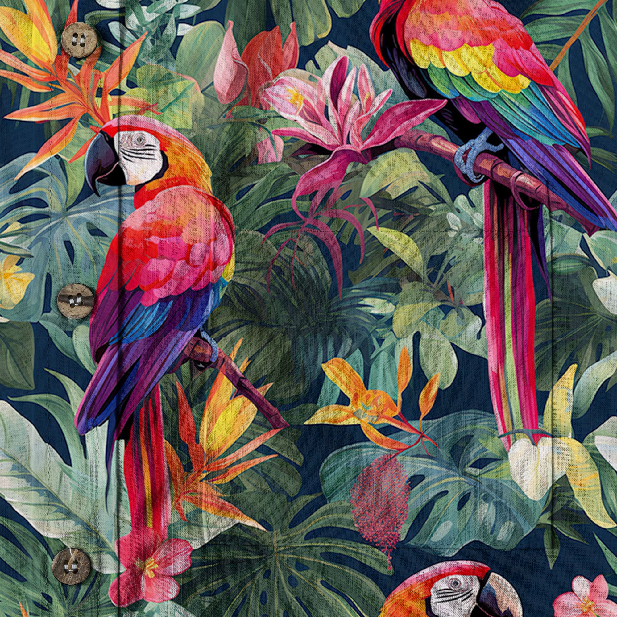 Colorful Flamingo Palm Leaf Hawaiian Shirt, Vintage Aloha Shirt, Island Vacation Wear - The Palmix