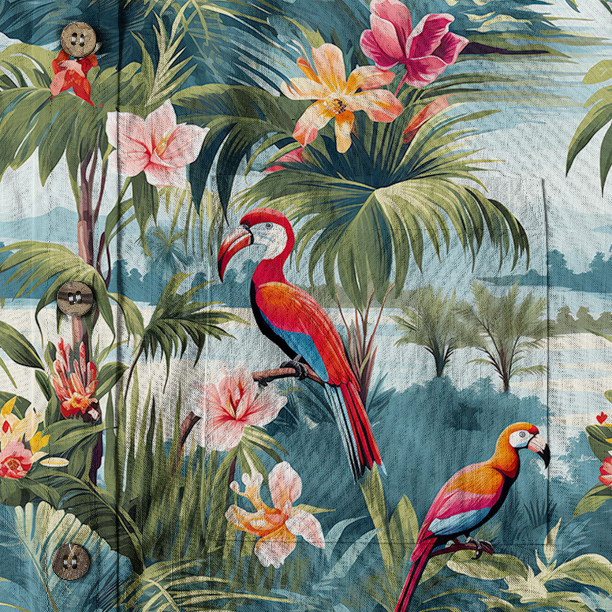 Retro Parrot Tropical Getaway Hibiscus Shirt, Hawaiian Vacation Outfit Aloha Hawaii Shirt - The Palmix