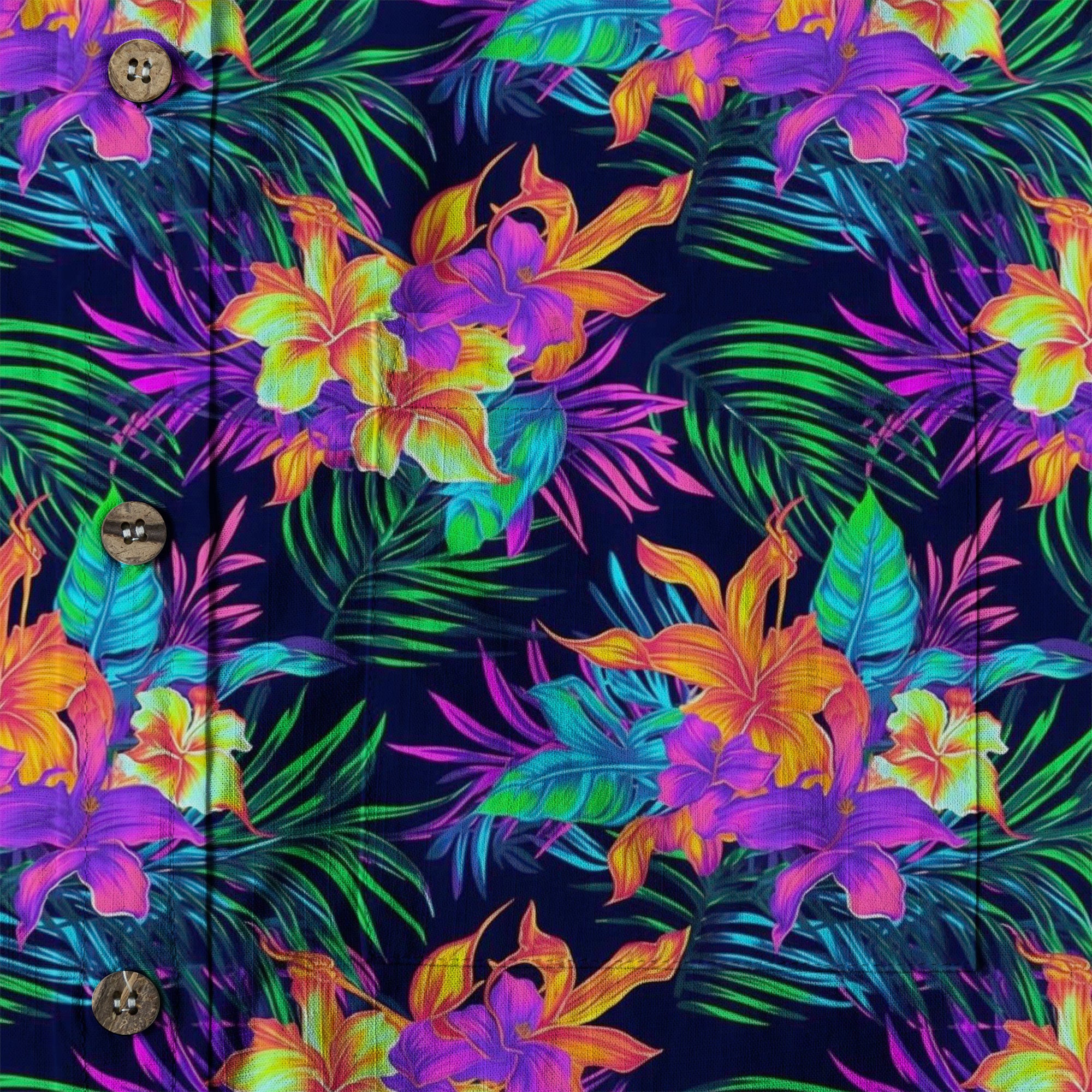 Tropical Sunset Surf & Palm Hawaiian Shirt – Vibrant Island Look – Electric Beach Pattern Aloha Hawaii Shirt - The Palmix