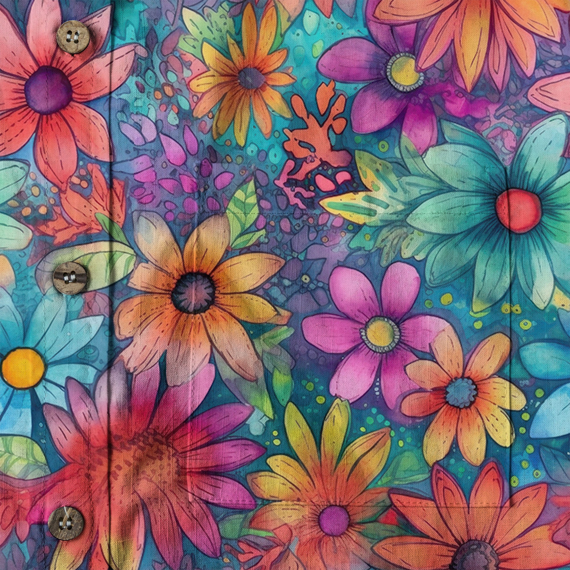 Colorful Hippie Flowers Patterns Hawaii Shirt, Groovy Floral Pattern Hawaiian Shirt for Men Women - The Palmix