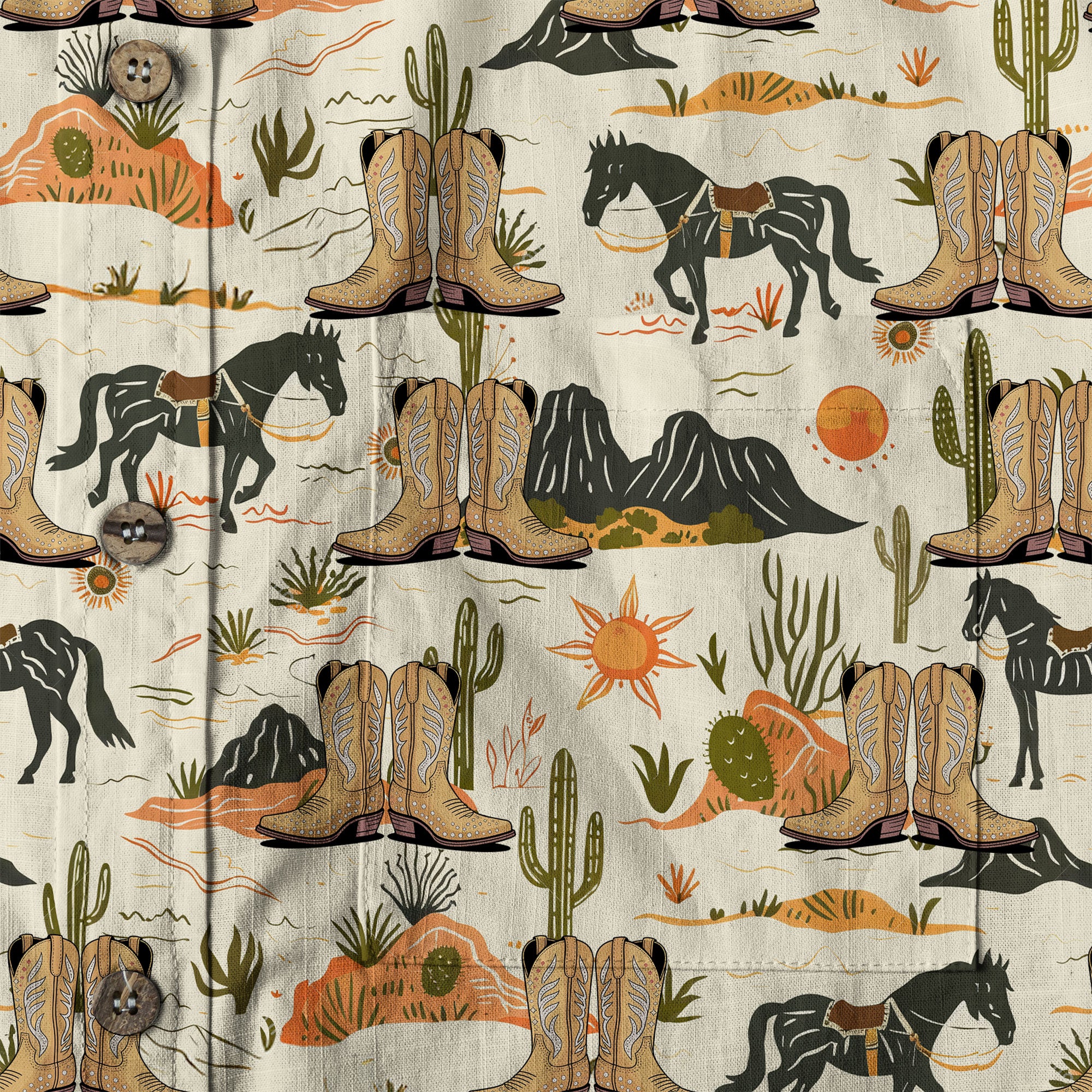 Western Hawaiian Shirt Boots on the Ground Hawaiian Cowboy Cowgirl Shirt - The Palmix